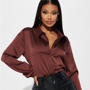 Fashion Nova Satin Button-Up Top